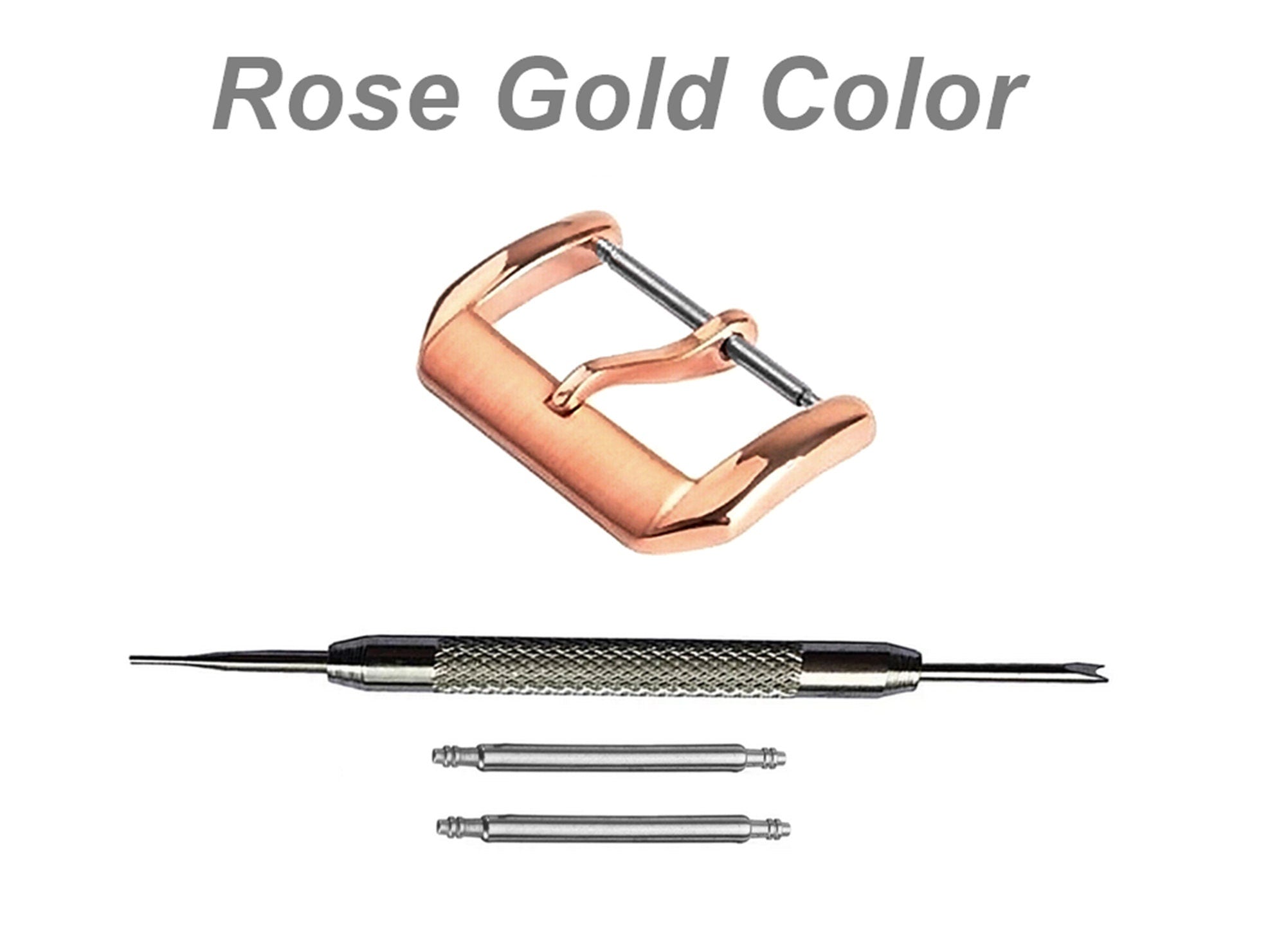 4pcs Set Elegant Buckles for 12mm 14mm Watch Straps Bands Replacement Kit Clasp Silver Black Pink Rose Gold Color Finish -Pins Tool Included